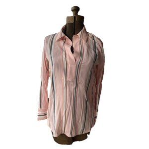 Lafayette 148 New York Pink Venida Parasol Stripe Long Sleeve Crepe Blouse XS